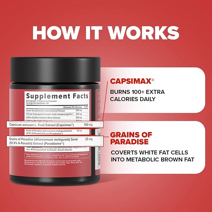 Inno Shred Fat Burner for Men and Women with 100mg Capsimax, Grains of Paradise, Organic Caffeine, Green Tea Extract, Appetite Suppressant, Weight Loss (60 Veggie Capsules) | (with Stimulant)