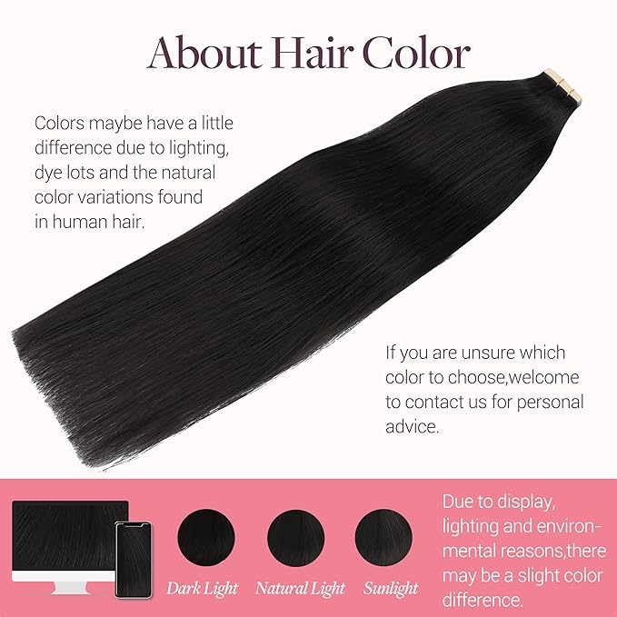 GOO GOO Tape in Hair Extensions Human Hair, 1B Natural black, 28inch 60g 20pcs, Skin Weft Seamless Invisible, Silky Straight with Thick Ends, Remy Human Hair