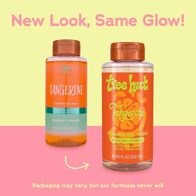 Tree Hut Tangerine Foaming Gel Wash, Hydrating & Moisturizing Body Wash with Shea Butter & Nourishing Essential Oils, Daily Cleanser for Soft Smooth Skin, 18 fl oz