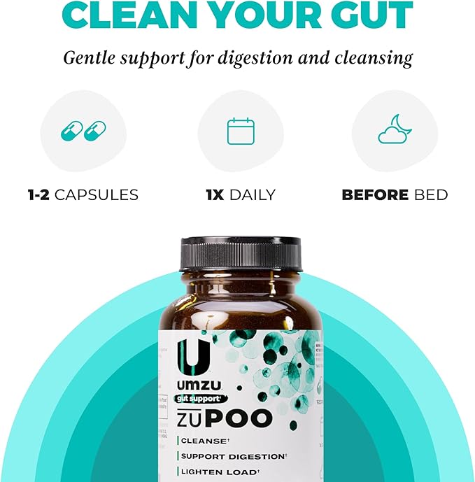 UMZU zuPOO Gut Cleanse Detox, 30 Capsules – 7-Day Natural Colon Cleanse with Cascara Sagrada & Magnesium Citrate – Vegan, Non-GMO, Gluten-Free Detox Cleanse Supplement for Healthy Bowel Support