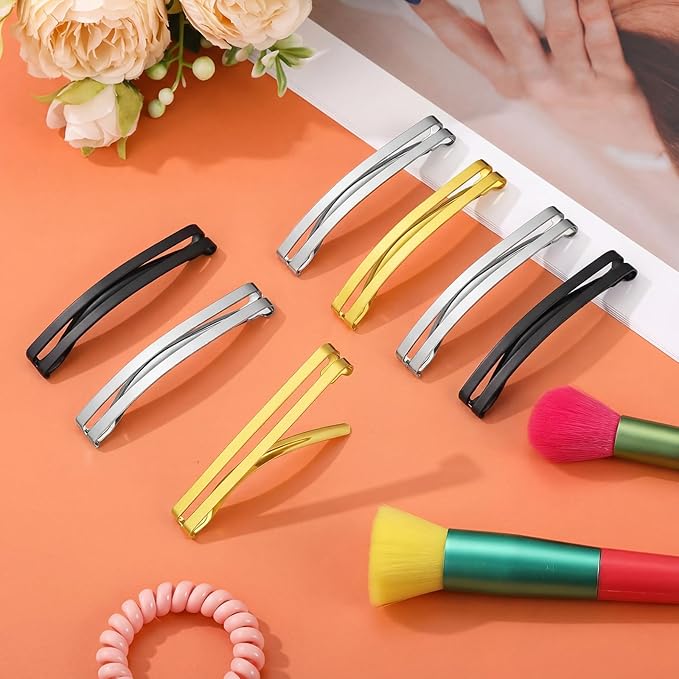 Hotop 30 Pieces Open Center Metal Barrettes Anti-slip Metal Hair Clip for Women, Assorted Colors(Open Center Barrette,Black, Silver, Gold)