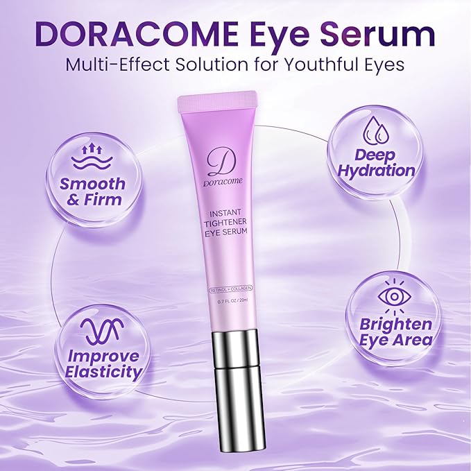 Doracome Caffeine & Retinol Under Eye Serum – Dermatologist-Tested, Fast Absorbing, Correction for Puffy Eye Bags Fine Lines Dark Circles Wrinkles While Providing Moisturizing Care