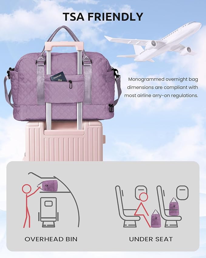 Gifts for Mom-Initial Duffle Bag with Shoe Compartment, Personalized Weekender Bag, Monogram Overnight Bag, Letter Travel Bag with Makeup Bag，Personalized Gifts Idea for Women Her (Letter F)