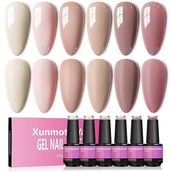 Gel Nail Polish Set, 6 Colors Milky White Nude Pink Polish Kit Soak Off Uv LED Nail Kit Minicure DIY Nails Art for Salon Home Fall Winter Gel Nails Kit