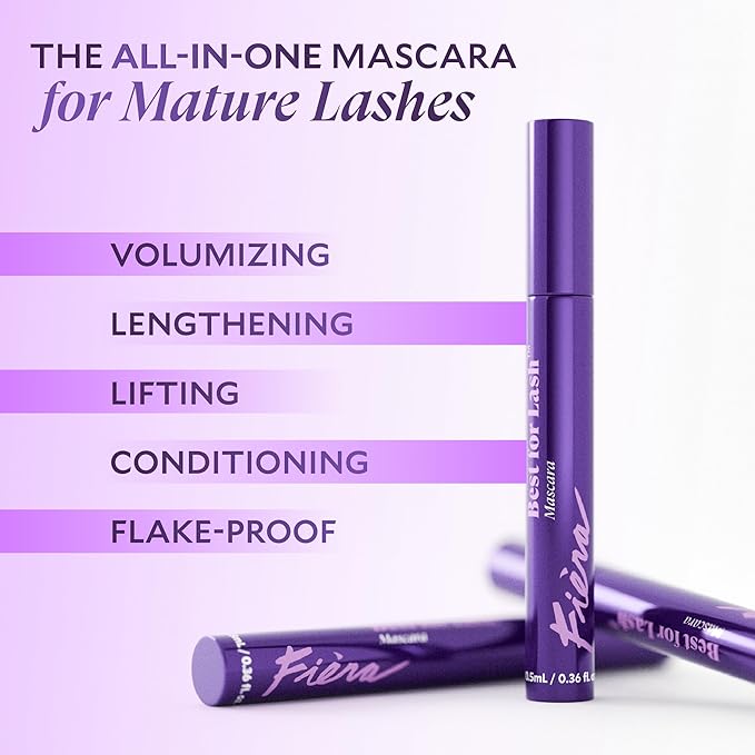 Fièra Best for Lash™ Mascara for Women Over 40 – Volumizing, Lengthening & Lifting Peptide Mascara with Vitamin B5 – Smudge-Proof, Flake-Resistant, Gentle Washable Formula, Brown