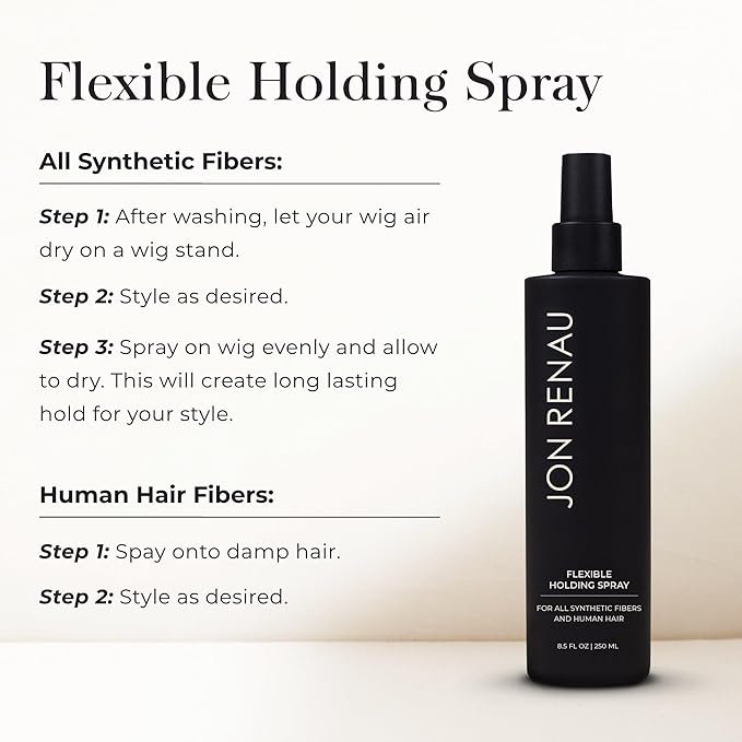 Jon Renau Flexible Holding Spray, Buildable Hold for Human Hair and Synthetic Wigs, Paraben and Sulfate Free Styling Spray, Brushable Finish with Shine and Body, 8.5 oz