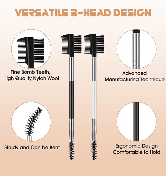8Pcs Eyebrow Comb for Women, Eyebrow Brushes & Makeup Brush Set, 3 Head Design for Eyebrows & Lashes, Professional Grooming Tools (Black)