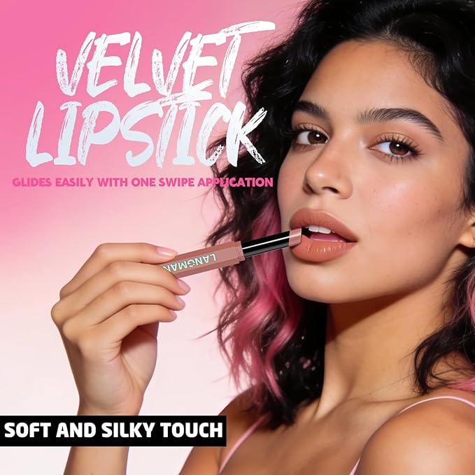 Jolilab 2Pcs Velvet Matte Lipstick Nude Matte Soft Dark Color Stick High Pigmented Long-Lasting Waterproof Lip Stick Lip Balm Beauty Cosmetics Gift for Women(#03+04)