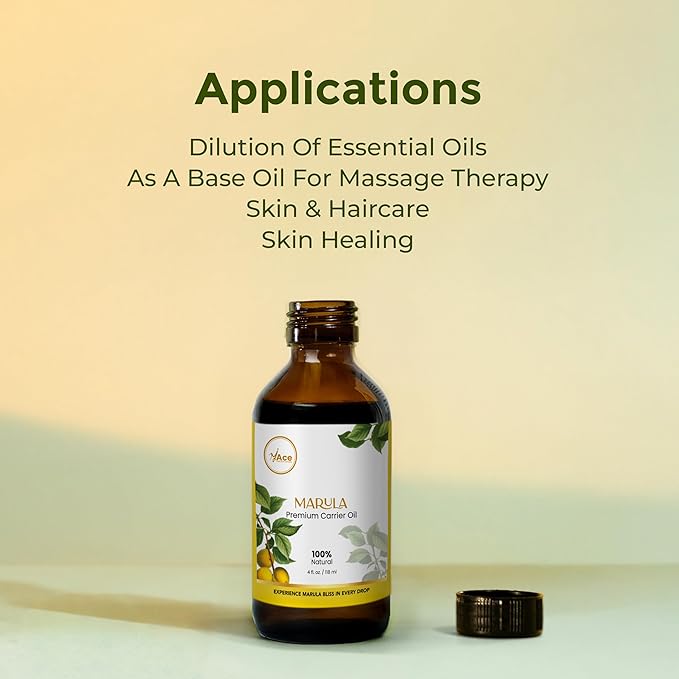 MY ACE Marula Seed Carrier Oil | 100% Pure Cold Pressed Lightweight Oil with Dropper, Fast-Absorbing & Preservative-Free for Face, Hair, Skin, Body Massage & DIY Blends – 4 fl oz