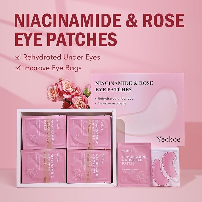 Yeokoe Under Eye Patches for Dark Circles,Puffy Eyes,20 Pairs Face Masks SkinCare With Niacinamide and Rose for Rehydrated