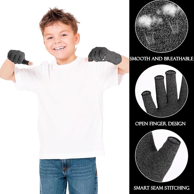 Panitay 4 Pairs Kids Compression Gloves Fingerless Arthritis Gloves Kids Compression Hand Cover for Boys Girls Carpal Tunnel
