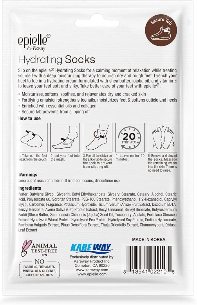 Epielle Hydrating Foot Mask 6 Pairs, Relieve and Soften with Shea Butter & Jojoba Oil, Deep Moisturizing Socks for Dry, Cracked Feet, Self Care Gifts for Women, Spa Kit, Stocking Stuffers (Pack of 2)