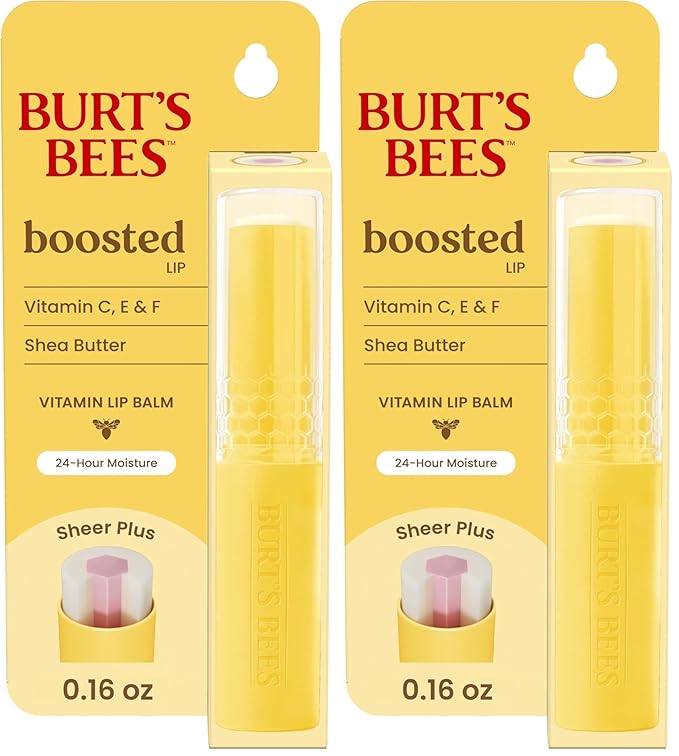 Burt's Bees Boosted Lip Balm Sheer Plus; Vitamin Lip Balm, Nourishing Vitamin C, E, and F Core; 24 Hour Moisture; Tint Free, Semi Glossy Finish; 100% Natural Origin; 1 Tube; 0.16 Oz. (Pack of 2)