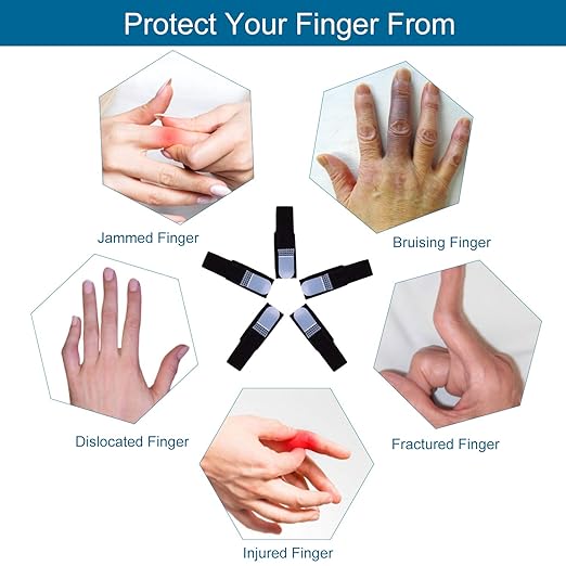 Sumifun Buddy Finger Wraps, Pack of 10 Finger Tapes for Broken, Sprained, Fractured Finger, Finger Straps for Jammed, Swollen, Dislocated Joint (Black)