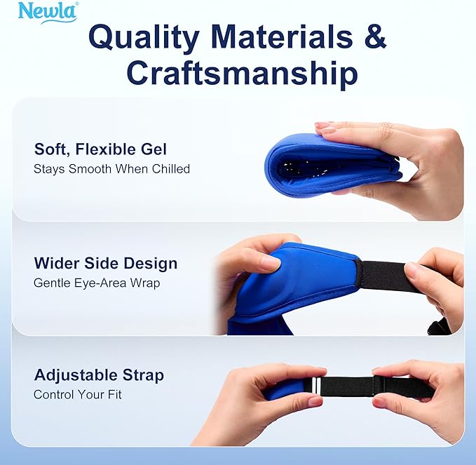 Contoured Cooling Gel Eye Mask: Snug Fit Cold Compress for Puffiness Migraines Dark Circles Sinus Eye Strain - Fits All Head Sizes - Daily Relaxation Beauty Care Travel (Blue)