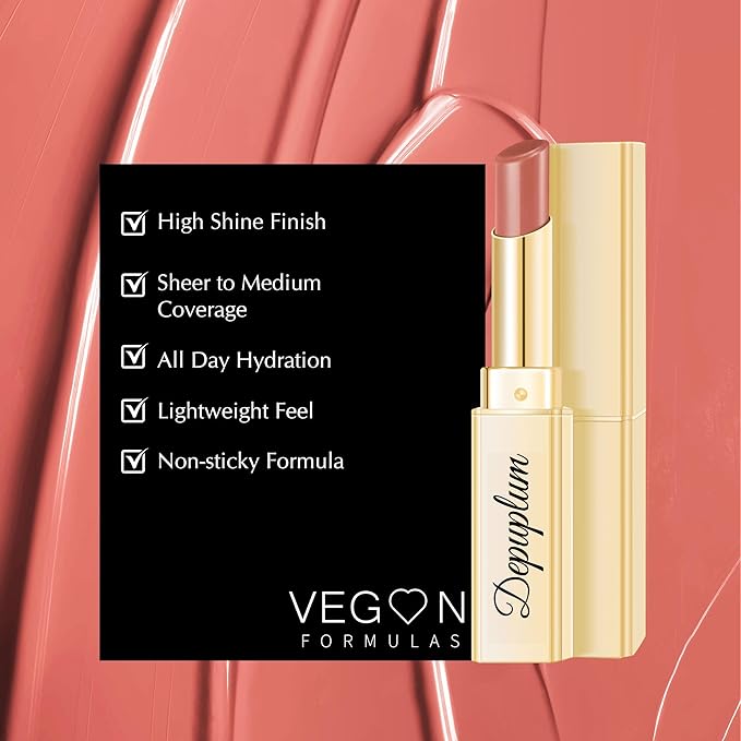 Depuplum Nude Pink Lipstick for Women Hydrate Glossy Lipstick Moisture Lip Gloss Sheer-Medium Coverage Long Lasting Lipsticks for Dry Lips,DM70 Peach Nude