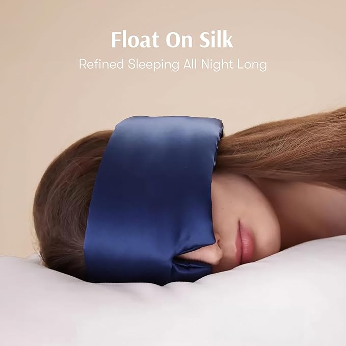 Silk Sleep Mask for Women and Men, Side Sleeper, 22 Momme Pure Mulberry Silk Total Blackout 100% Mulberry Eye Mask with Adjustable Headband Full Size, Eye Masks for Sleeping and Travel