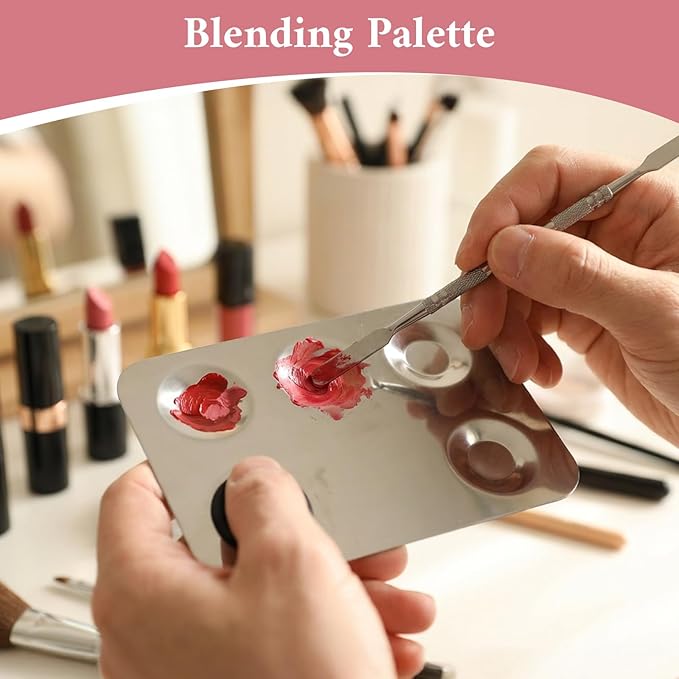2Pcs Makeup Mixing Palette, Stainless Steel Metal Makeup Palette with Spatula Artist Tool for Mixing Foundation Nail-Art Professional Make up Artist Must haves for Cosmetic Makeup Palette and Nail Art