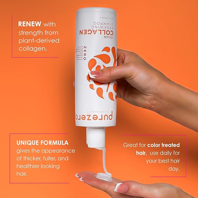 Purezero Collagen Silicone Free Shampoo & Conditioner Set - Strengthening & Hydrating - Duo for Dry or Damaged Hair – Plant-Based Collagen, Sulfate-Free, Paraben-Free, Cruelty-Free, 2 × 12 oz