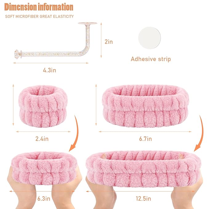 Face Wash Set - Headband, Absorbent Microfiber Wristbands with Holder for Washing Face, Spa Wrist Scrunchies