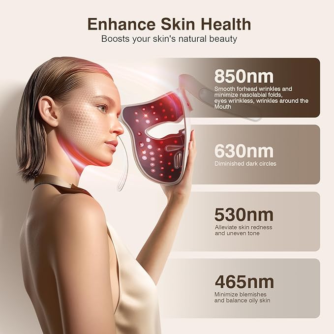 Red Light Therapy for Face, 9 Modes Wireless Face Mask Light Therapy, 850nm Infrared & Red Light Masks, 2500mAh Rechargeable, 3D Facial Fit, Light Therapy Skin Care At Home (480 Beads)