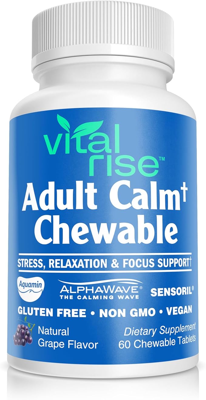 Adult Calm Magnesium Chewables – Magnesium, Ashwagandha & L-Theanine Supplement for Stress, Mood & Relaxation, High Absorption, Non-GMO, Grape Flavor (60 Chewables)