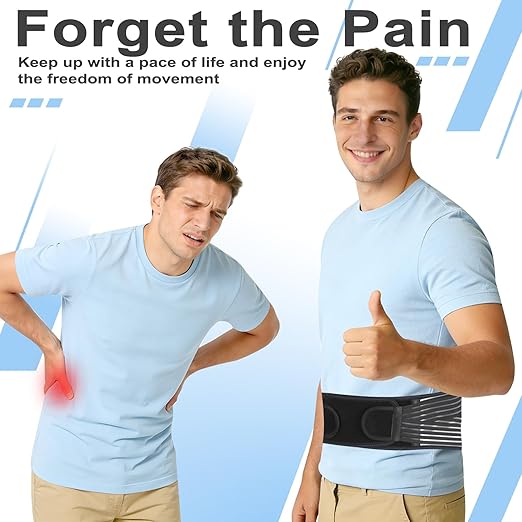 Back Brace for Lower Back Pain Relief, Lumbar Support Belt for Men&Women for Work, Breathable Back Support Belt with 6 Flexible Spring, 2 Elastic Bands For Sciatica, Herniated Disc, Scoliosis (Large)