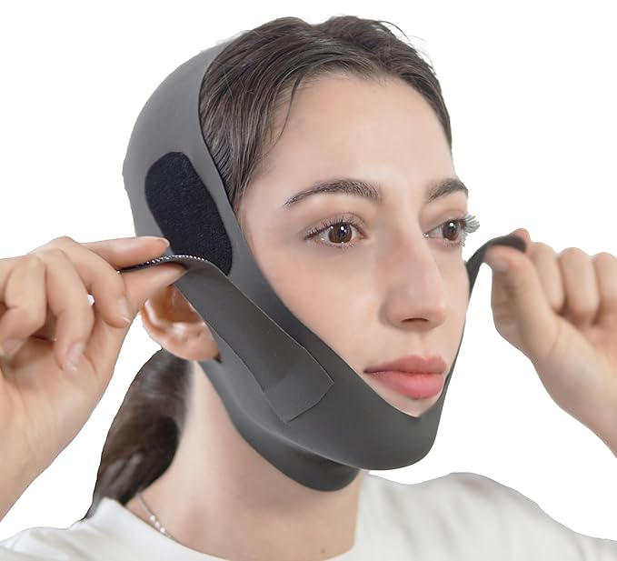 V Line Lifting Mask Chin Strap for Sleeping, Face Lifting Strap, Chin Strap, V Line Mask, Jawline Shaper, Jaw Strap, Double Chin Reducer,Face Lift Tape & Snoring Solution (Black-)