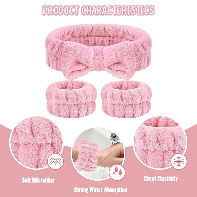 Face Wash Headband Set with Microfiber Wristbands and Holder - Absorbent Spa Wrist Scrunchies for Cleansing