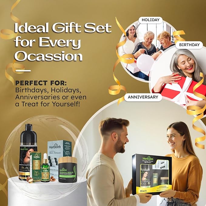 Herbishh Hair Color Shampoo for Gray Hair – Natural Hair Dye Shampoo – Lasts Up To 3-4 Weeks – 500ML – 3-In-1 Hair Color – Colors, Cleanses, and Conditions (Black GiftSet)