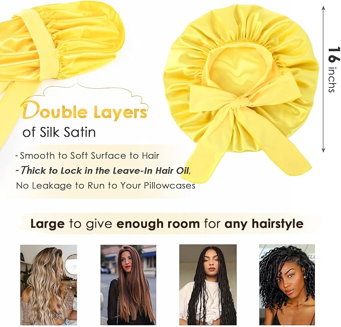 YANIBEST Adjustable Silk Bonnet for Sleeping Women Double Layer Satin Bonnet Reduce Friction Prevent Frizz Curly Hair