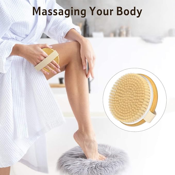 Metene 2 Pack Bamboo Dry Body Brushes, Shower Brush Wet and Dry Brushing, Dry Brush for Cellulite and Lymphatic, Body Scrubber with Soft and Stiff Bristles, Suitable for All Kinds of Skin