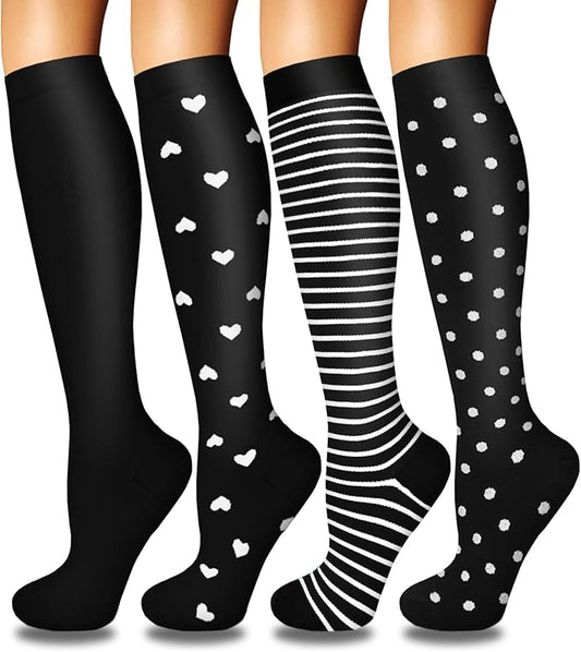 Iseasoo 4 Pairs Compression Socks for Women Circulation-Best Support for Nurses,Running,Athletic,Travel