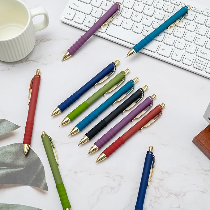 Linbsunne Ballpoint Pens Black Medium Point 1mm Pen with Super Soft Grip Ball Point Pen for Men Women Retractable Pens (Vintage-18 pcs)