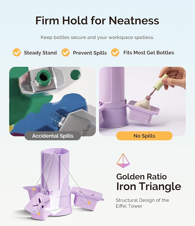 MelodySusie GelCarousel For Nail Polish Bottle Holder and Nail Art Tools Organizer, 360° Rotating Storage Container with 3Pcs Detachable Silcone Gel Polish Holder, Purple(Only Box)