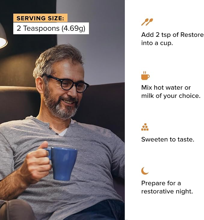 Complement Restore Golden Latte - Calm Magnesium Powder, Deep Sleep Aid Drink - Reishi, Ashwagandha, Valerian & L-Theanine - Nighttime Recovery, Relaxation Adaptogens Mix - No Melatonin (1 Serving)