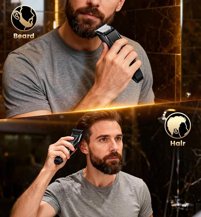 Men's Beard Trimmer-All-in-One Mustache Trimmer with 20 Length Adjustable, Stainless Steel T-Blade for Precision Facial Hair Trimming Cordless IPX7 Waterproof Wet/Dry Clipper,LED Display
