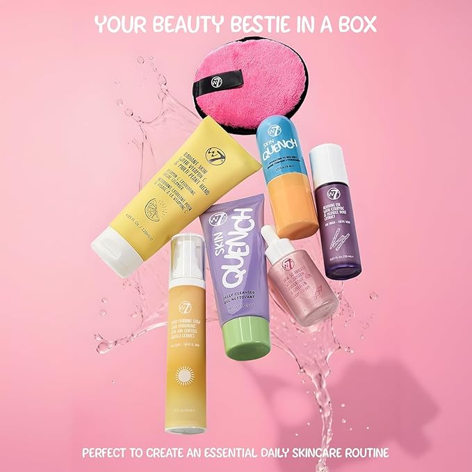 W7 Beauty Blast Skincare Secrets Set - Complete Full Size Skincare Routine with Day Cream, Serum, Cleansers, Toner Mist, Eye Cream and Makeup Remover Pad