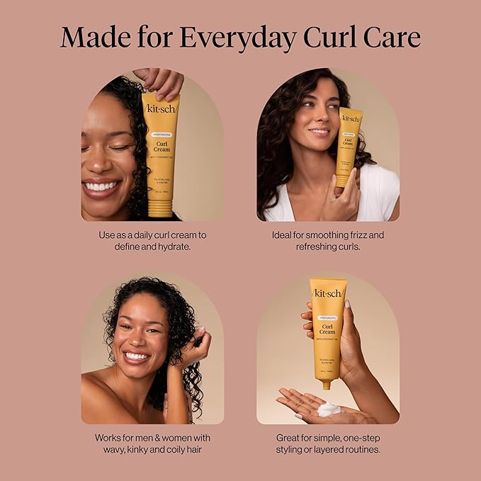 Kitsch Moisturizing Curl Cream for Curly Hair – Lightweight Curly Hair Products for Men & Women | Defines Curls, Controls Frizz & Boosts Shine | Hydrating Curling Cream - Ideal Gifts for Women