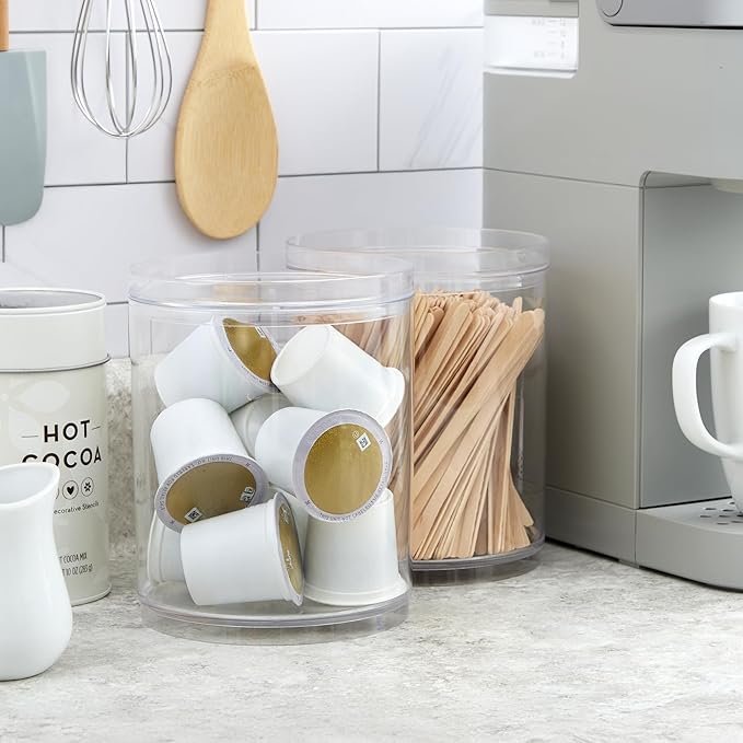 STORi Bella Tall Scrunchie Holder | Stackable Clear Plastic Container (Set of 2) Round Vanity Storage Organizers with Lids for Hair Accessories & Beauty Supplies | Made in USA