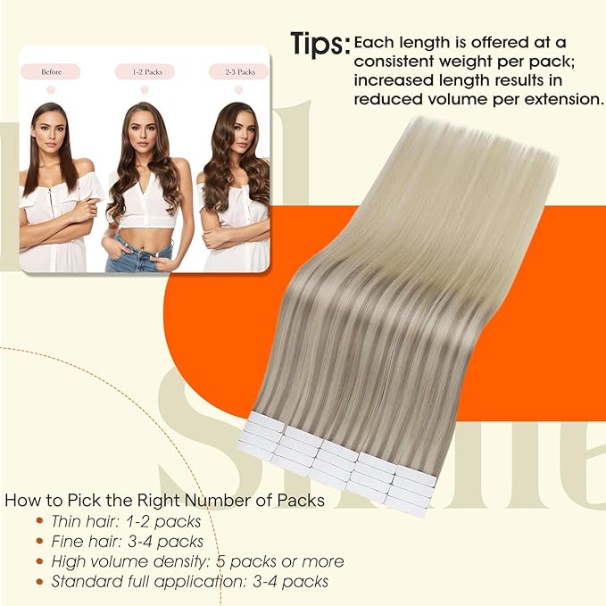 Full Shine Blonde Tape in Extensions Human Hair 18 Inch Remy Double Sided Tape in Hair Extensions 50Gram Balayage 20 Pcs Adhesive Straight Seamless Skin Weft 18/22/60 Invisible for Party