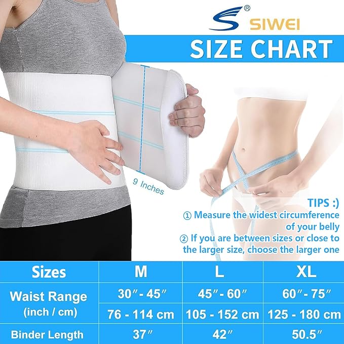 S Abdominal Binder Post Surgery - Elastic Waist Band for Stomach Support & Compression, Bariatric, Tummy Tuck | Latex-free, Breathable Belly Wrap Hernia Belt Lipo Garment - (30" - 45") 3 PANEL - 9"