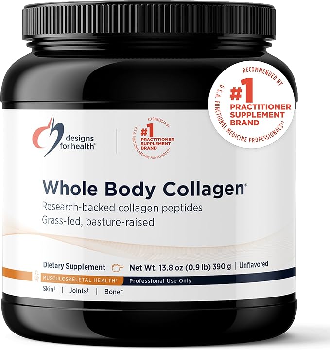 Designs for Health Whole Body Collagen Powder - Hydrolyzed Collagen Peptides Powder for Healthy Skin & Hair, Joint + Bone Health - Fortigel & Verisol Collagen, Unflavored (30 Servings)