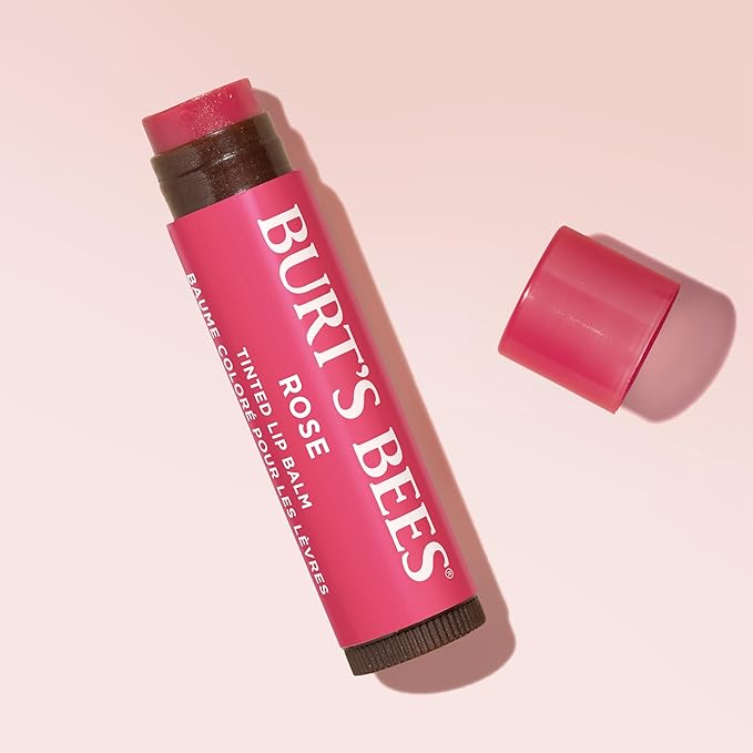 Burt's Bees Lip Tint Balm with Long Lasting 2 in 1 Duo Tinted Balm Formula, Color Infused with Deeply Hydrating Shea Butter for a Natural Looking Buildable Finish, Petal Rose (2-Pack)