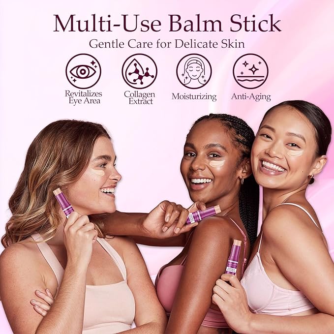 Multi Balm Stick, Moisturizer Stick for Eyes, Face, Neck, Collagen Moisturizer, Wrinkle Core Sticks, Firming Hydrating, Shea Butter & Vitamin E for Makeup Base and Skin Care 0.24 Fl Oz