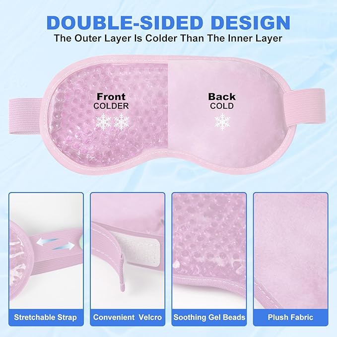 candyfouse 2Pack Cold Cooling Eye Mask, Reusable Hot Colder Therapy Gel Bead with Plush Backing for Puffiness Migraine Stress Relief Skin Care Dry Eyes