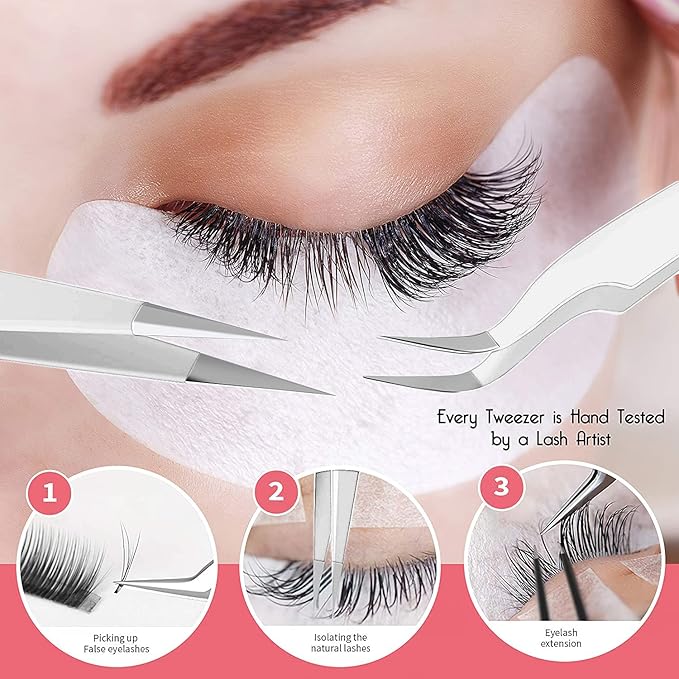 SIVOTE Eyelash Extension Tweezers for Classic & Volume Lashes, 2-Pack, White