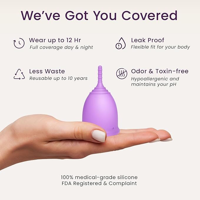 EcoBlossom Reusable Menstrual Cup Set - The Most Reliable Medical Grade Silicone Period Cups - Comfortably use for 12 Hours (2 Regular Cups)
