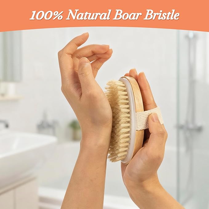 9 Packs Dry Brushing Body Brush Set for Lymphatic Drainage, Cellulite Massager and Scalp Care, Long Handle Dry Brush for Body, Natural Boar Bristle Body Brush Exfoliator