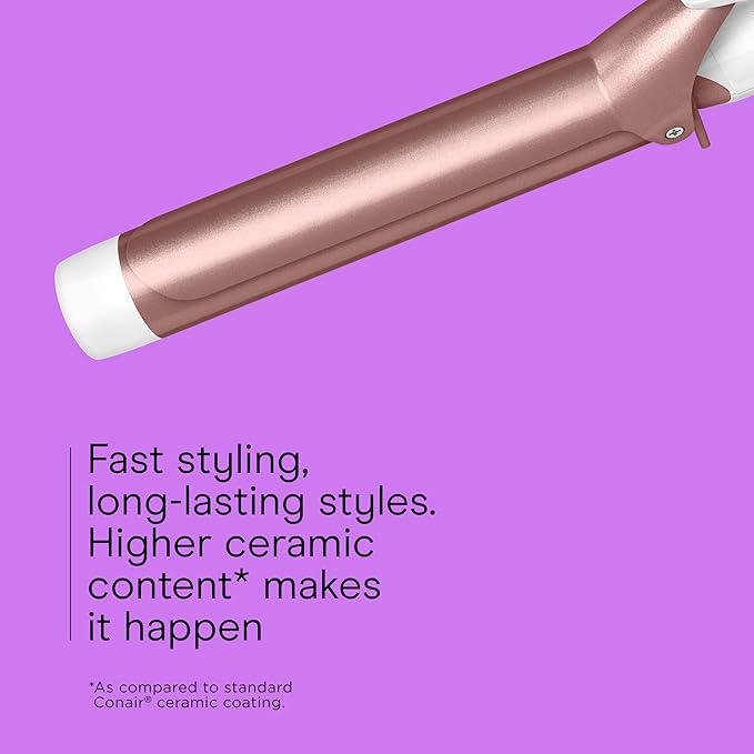 Conair Double Ceramic 1 ½-Inch Long Barrel Curling Iron, 1 ½-Inch Barrel Creates Soft Waves, Hair Waver for Use on Medium & Long Hair, White/Rose Gold